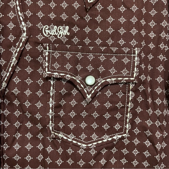 Cruel Girl Womens Brown w design Long Sleeve Pearl Snap Button Western Shirt L - Picture 2 of 7